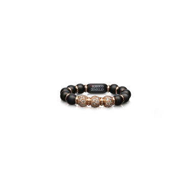 DEMEGLIO SFERA MATTE BLACK CERAMIC RING WITH 3 BROWN DIAMOND RONDELS