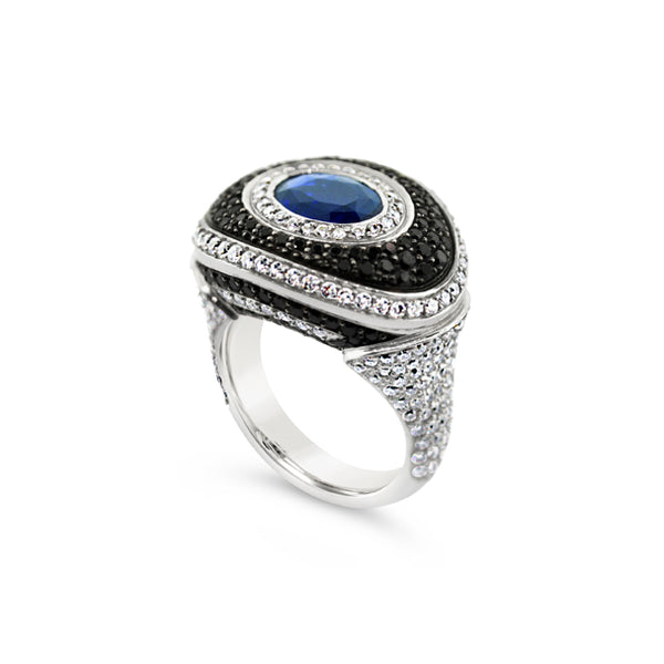 SAPPHIRE, BLACK AND WHITE DIAMOND DRESS RING (Image 2)