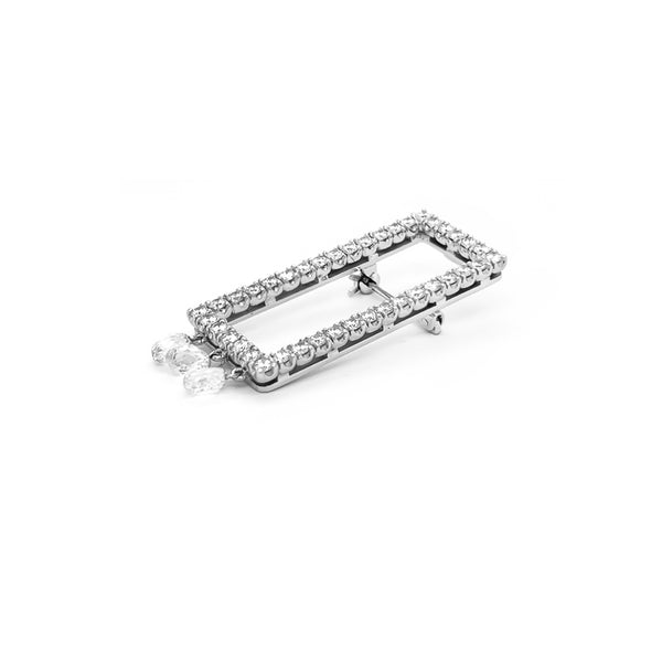 18CT WHITE GOLD DIAMOND SET BROOCH WITH BRIOLETTE DROPS (Image 1)