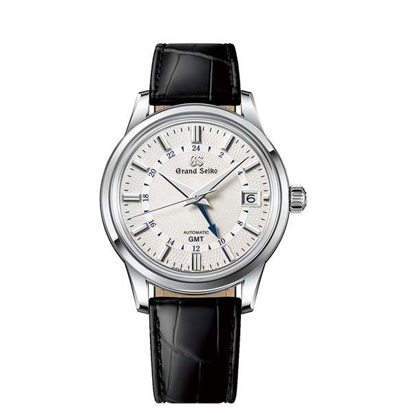 SBGM255- GRAND SEIKO ELEGANCE STEEL AUTOMATIC GMT WITH "SNOWDROP" DIAL ON CROCO STRAP 39.5MM. (Image 1)