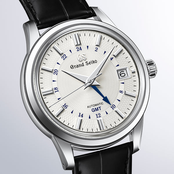 SBGM255- GRAND SEIKO ELEGANCE STEEL AUTOMATIC GMT WITH "SNOWDROP" DIAL ON CROCO STRAP 39.5MM. (Image 2)