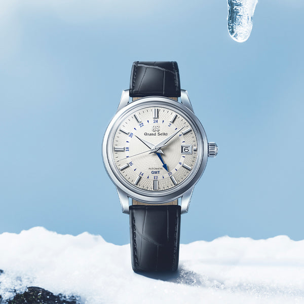 SBGM255- GRAND SEIKO ELEGANCE STEEL AUTOMATIC GMT WITH "SNOWDROP" DIAL ON CROCO STRAP 39.5MM. (Image 4)