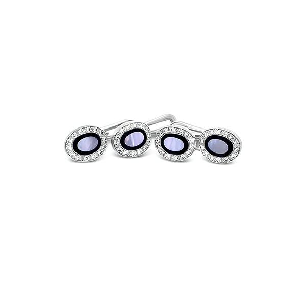 EMIL KRAUS 18CT WHITE GOLD MOTHER OF PEARL, BLACK ONYX AND DIAMOND DRESS STUDS (Image 1)