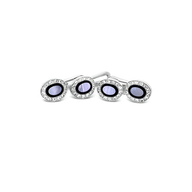 EMIL KRAUS 18CT WHITE GOLD MOTHER OF PEARL, BLACK ONYX AND DIAMOND DRESS STUDS