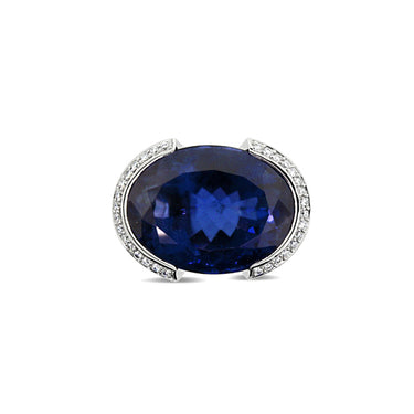 18CT WHITE GOLD IOLITE AND DIAMOND COCKTAIL RING