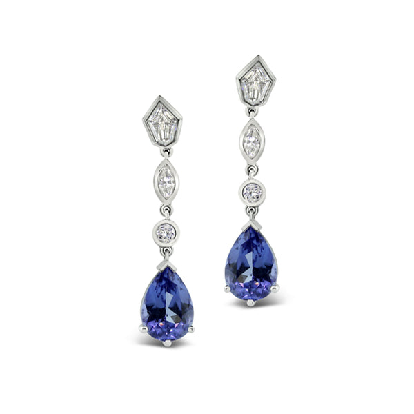 TANZANITE AND DIAMOND DROP EARRINGS 18CT WHITE GOLD (Image 1)