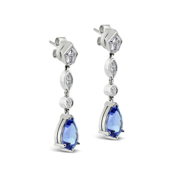 TANZANITE AND DIAMOND DROP EARRINGS 18CT WHITE GOLD (Image 2)