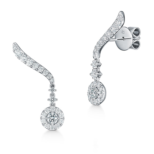 HEARTS ON FIRE "VELA" 18CT WHITE GOLD ROUND BRILLIANT CUT DIAMOND DROP EARRING (Image 1)