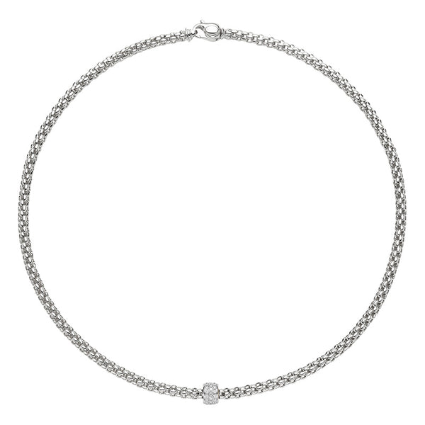 FOPE "SOLO" 18CT WHITE GOLD PAVE SET DIAMOND RHONDEL NECKLACE 43CM (Image 1)