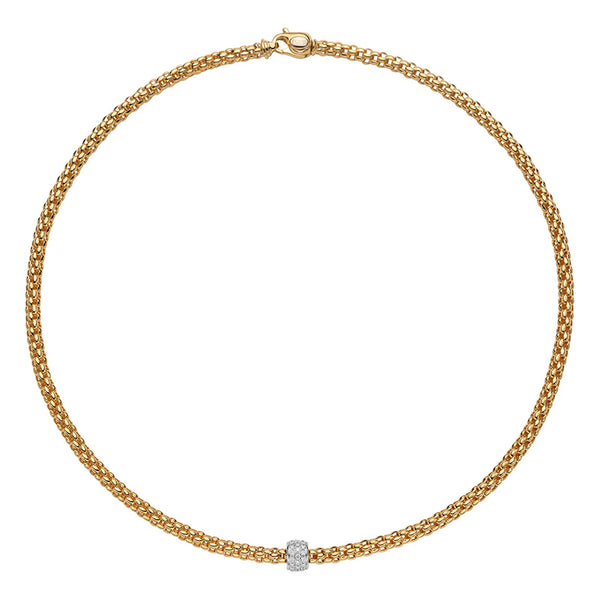 FOPE "SOLO" 18CT YELLOW & WHITE GOLD PAVE SET DIAMOND RHONDEL NECKLACE 43CM (Image 1)