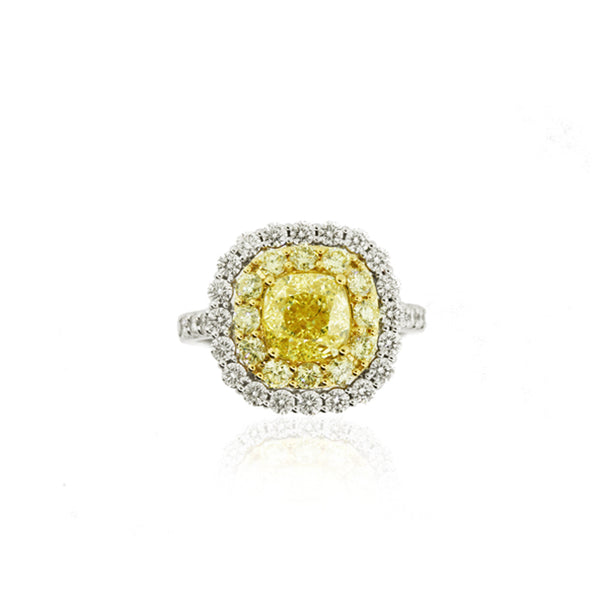 2.01CT FANCY YELLOW CUSHION CUT DIAMOND RING (Image 1)