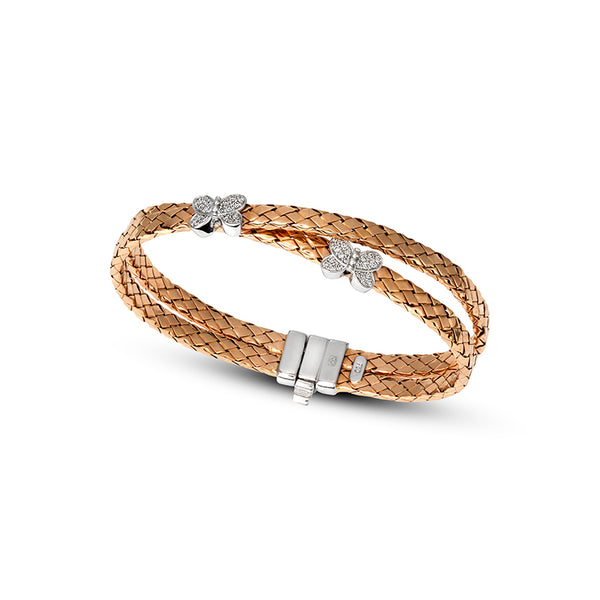 FLEXIBLE COUTURE 18ct WHITE & ROSE GOLD BUTTERFLY DIAMOND BANGLE (Image 1)