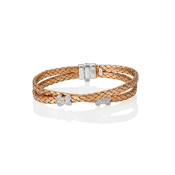 FLEXIBLE COUTURE 18ct WHITE & ROSE GOLD BUTTERFLY DIAMOND BANGLE (Image 2)