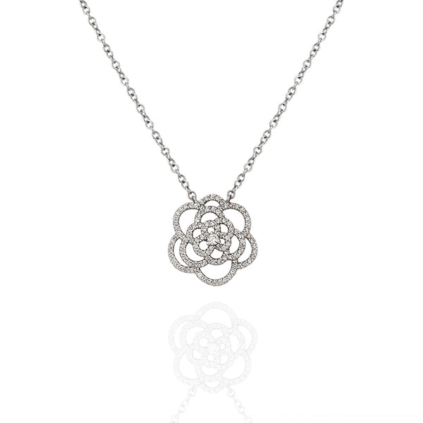 NEW ITALIAN ART 'FLOWER' 18CT WHITE GOLD DIAMOND NECKLACE (Image 1)