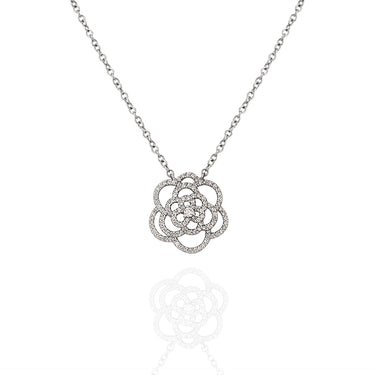 NEW ITALIAN ART 'FLOWER' 18CT WHITE GOLD DIAMOND NECKLACE
