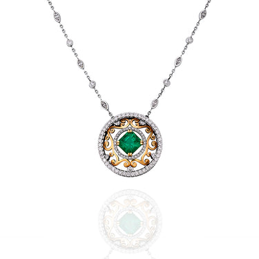 18CT WHITE GOLD AND YELLOW GOLD COLOMBIAN EMERALD AND DIAMOND NECKLACE