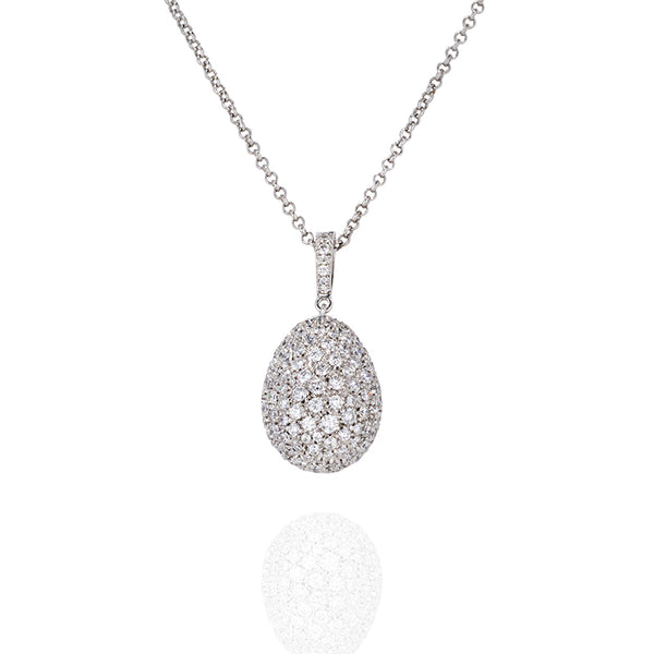 NEW ITALIAN ART 18CT WHITE GOLD EGG-SHAPED DIAMOND NECKLACE (Image 1)