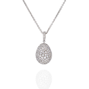 NEW ITALIAN ART 18CT WHITE GOLD EGG-SHAPED DIAMOND NECKLACE