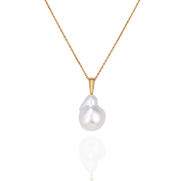 18CT YELLOW GOLD SOUTH SEA BAROQUE PEARL DROP PENDANT (Image 1)