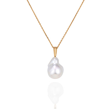 18CT YELLOW GOLD SOUTH SEA BAROQUE PEARL DROP PENDANT