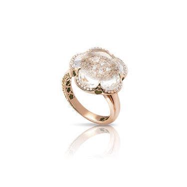 PASQUALE BRUNI 'BON TON' 18CT ROSE GOLD ROCK CRYSTAL CHAMPAGNE AND WHITE DIAMOND RING