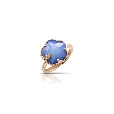 PETIT JOLI 18CT ROSE GOLD RING WITH WHITE AGATE AND LAPIS LAZULI DOUBLET AND DIAMONDS