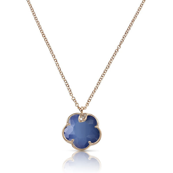 PETIT JOLI 18CT ROSE GOLD NECKLACE WITH WHITE AGATE AND LAPIS LAZULI DOUBLET AND DIAMONDS (Image 1)