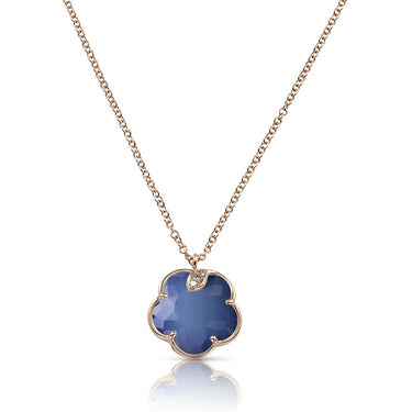 PETIT JOLI 18CT ROSE GOLD NECKLACE WITH WHITE AGATE AND LAPIS LAZULI DOUBLET AND DIAMONDS