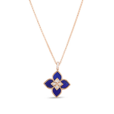 ROBERTO COIN 'VENETIAN PRINCESS' 18CT ROSE GOLD BLUE LAPIS & DIAMOND NECKLACE