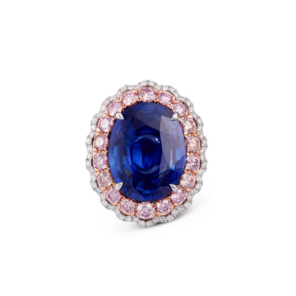 15.0CT OVAL CUT MADAGASCAN SAPPHIRE AND ARGYLE PINK DIAMOND RING (Image 2)