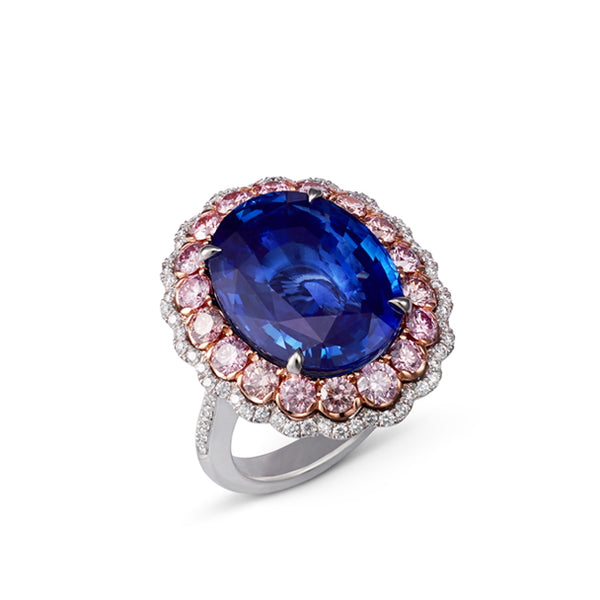 15.0CT OVAL CUT MADAGASCAN SAPPHIRE AND ARGYLE PINK DIAMOND RING (Image 3)