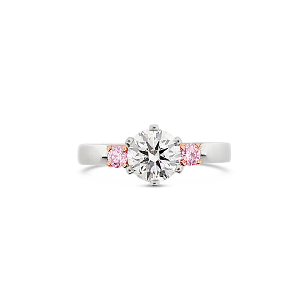 ARGYLE PINK DIAMOND AND DIAMOND PLATINUM AND ROSE GOLD RING (Image 1)