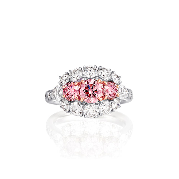 ARGYLE PINK DIAMOND AND WHITE DIAMOND RING TRILOGY RING SET IN PLATINUM & ROSE GOLD (Image 1)