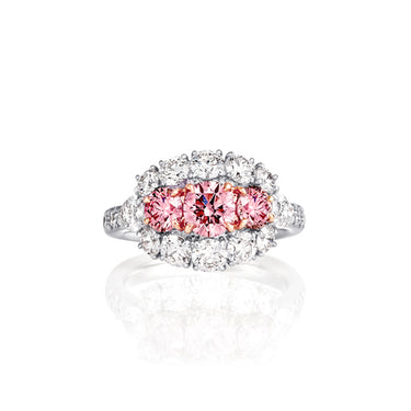ARGYLE PINK DIAMOND AND WHITE DIAMOND RING TRILOGY RING SET IN PLATINUM & ROSE GOLD
