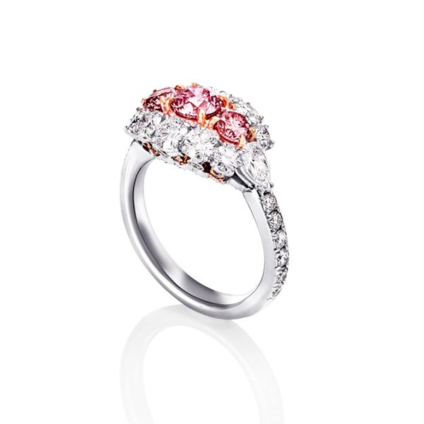 ARGYLE PINK DIAMOND AND WHITE DIAMOND RING TRILOGY RING SET IN PLATINUM & ROSE GOLD (Image 2)