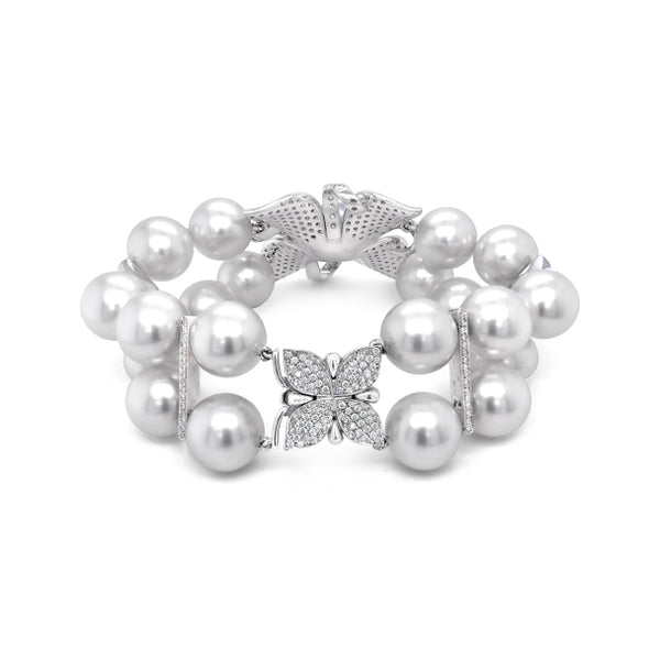 18CT WHITE GOLD SOUTH SEA PEARL AND DIAMOND BRACELET (Image 5)