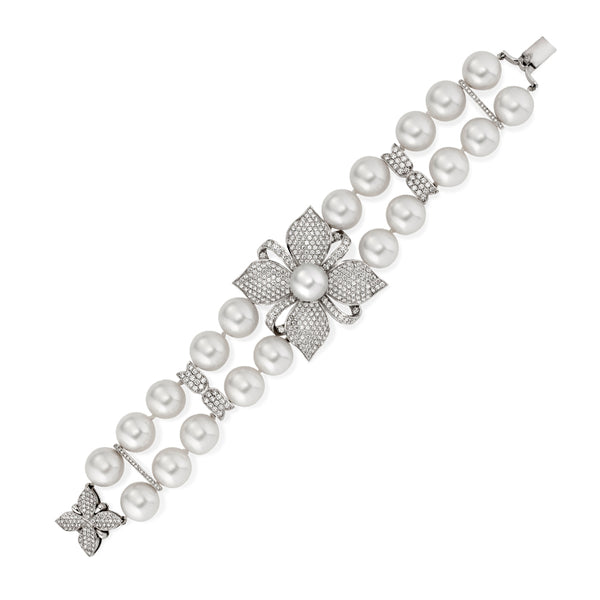 18CT WHITE GOLD SOUTH SEA PEARL AND DIAMOND BRACELET (Image 2)