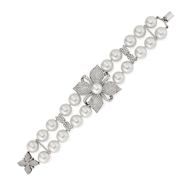 18CT WHITE GOLD SOUTH SEA PEARL AND DIAMOND BRACELET