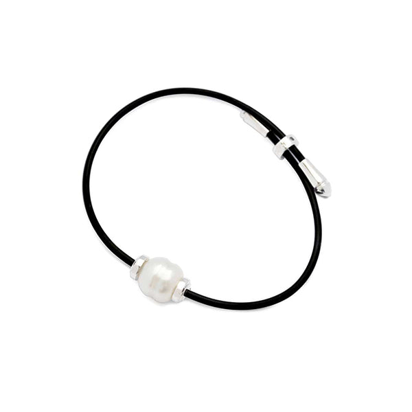 STERLING SILVER AND SILK 11MM CIRCLE SHAPED AUSTRALIAN SOUTH SEA PEARL BRACELET (Image 1)