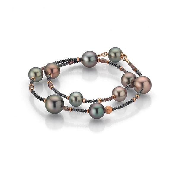 GELLNER 'CASTAWAY ESSENTIALS' 18CT ROSE GOLD AND STERLING SILVER PEARL AND DIAMOND BEAD BRACELET (Image 1)