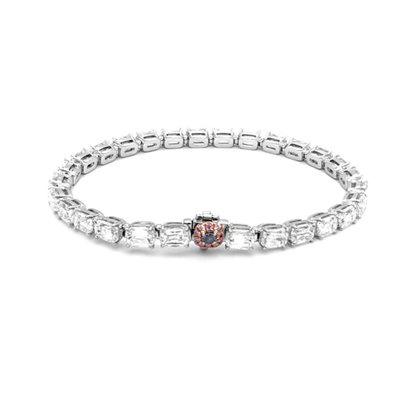 PLATINUM AND 18CT ROSE GOLD 14.06CT MODIFIED EMERALD CUT DIAMOND BRACELET WITH PINK AND BLUE DIAMOND CLASP (Image 5)