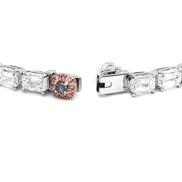 PLATINUM AND 18CT ROSE GOLD 14.06CT MODIFIED EMERALD CUT DIAMOND BRACELET WITH PINK AND BLUE DIAMOND CLASP (Image 4)
