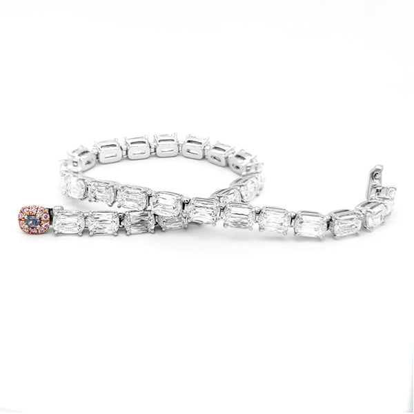 PLATINUM AND 18CT ROSE GOLD 14.06CT MODIFIED EMERALD CUT DIAMOND BRACELET WITH PINK AND BLUE DIAMOND CLASP (Image 3)