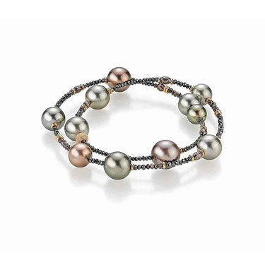 GELLNER 'CASTAWAY ESSENTIALS' 18CT ROSE GOLD BLACK AND CHAMPAGNE DIAMOND BEAD AND TAHITIAN PEARL BRACELET