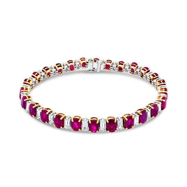 18CT YELLOW GOLD AND WHITE GOLD RUBY AND DIAMOND BRACELET (Image 1)