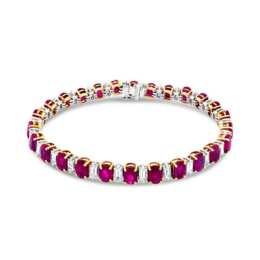 18CT YELLOW GOLD AND WHITE GOLD RUBY AND DIAMOND BRACELET