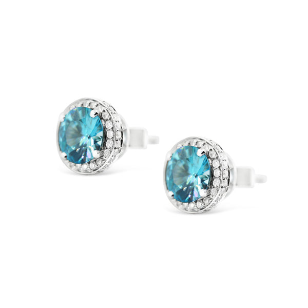 BLUE ZIRCON AND DIAMOND "GRACE" STYLE STUD EARRINGS (Image 2)
