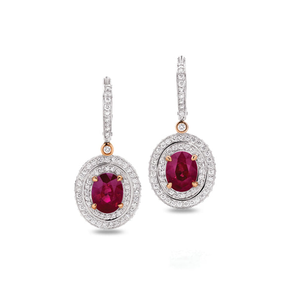 PICCHIOTTI 18CT WHITE GOLD AND ROSE GOLD RUBY AND DIAMOND DROP EARRINGS (Image 2)