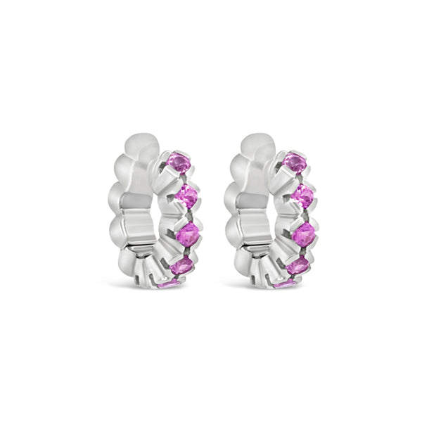 18CT WHITE GOLD PINK SAPPHIRE HOOP EARRINGS (Image 1)