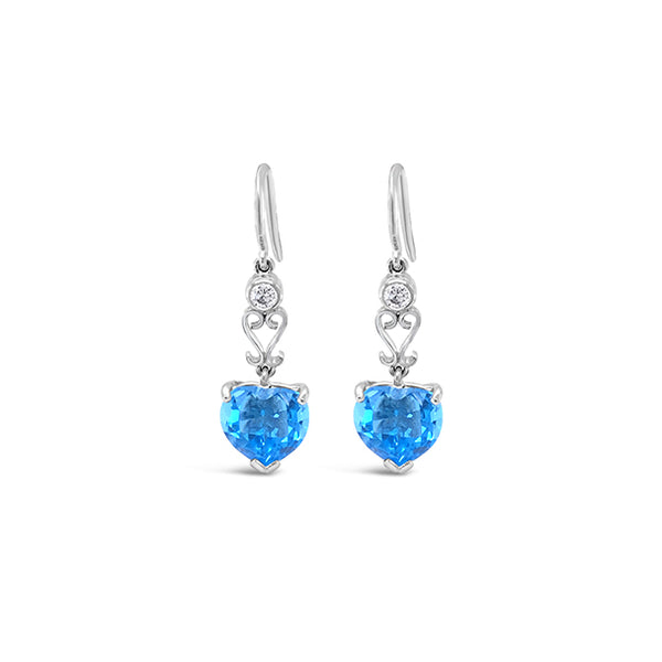 18CT WHITE GOLD BLUE TOPAZ AND DIAMOND DROP EARRINGS (Image 2)